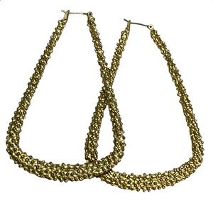 Textured Gold - “Vintage” House Of Harlow - Triangle “Hoop” Drop Earrings -